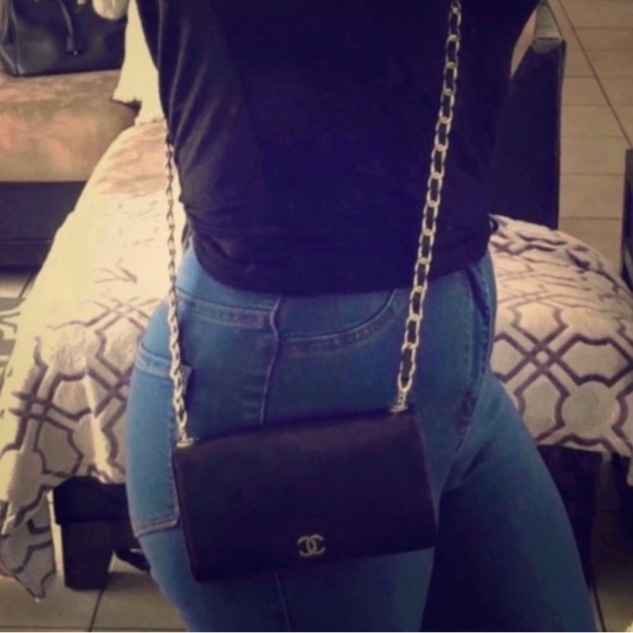 🐼🖤Chanel Sevruga CC Logo Wallet Chain Silver Tone Hardware Crossbody to Shoulder - Picture 7 of 9